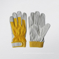 Pig Grain Leather Spandex Knitted Algodão Back Work Glove (7142)